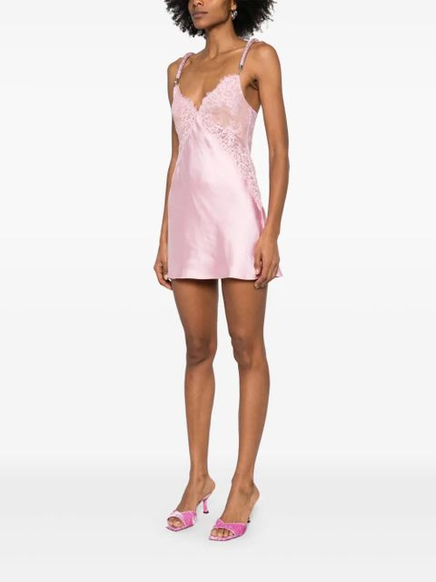 Self-Portrait lace-detail satin mini dress - Pink