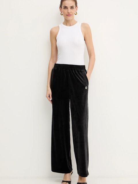 Karl Lagerfeld spodnie dresowe welurowe IKON damskie kolor czarny gładkie B1W10022 - zdjęcie produktu nr 2