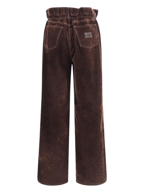 Miu Miu elastic-waist velvet trousers - Brown