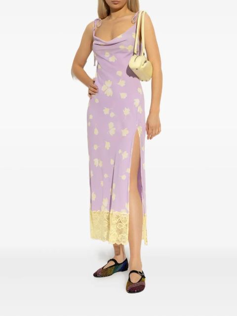 Self-Portrait cowl-neck lace-trimmed midi dress - Purple
