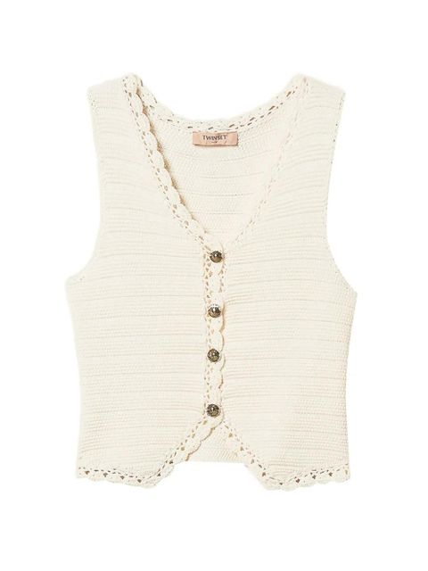 TWINSET crochet-trim knitted waistcoat - White - zdjęcie produktu nr 1