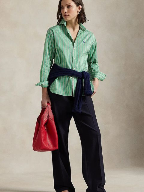 Polo Ralph Lauren koszula bawełniana damska kolor zielony relaxed z kołnierzykiem klasycznym 211910743