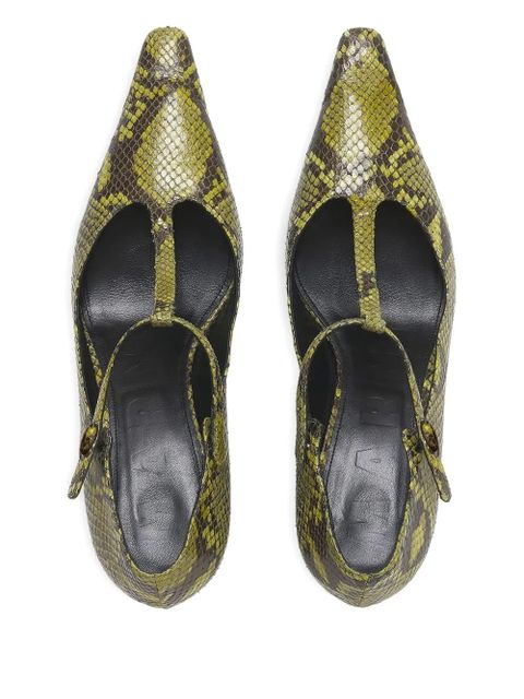 Marni 60mm python-print T-bar pumps - 00V07 Lightlime