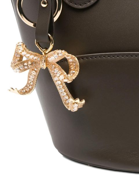 Self-Portrait bow-charm leather bucket bag - Brown