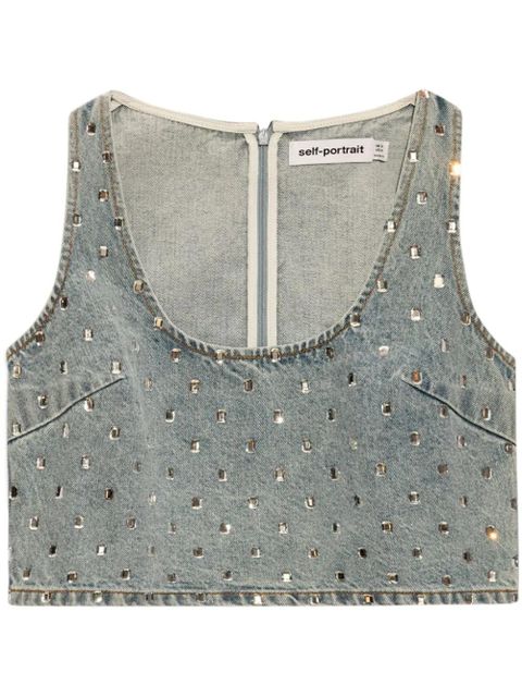 Self-Portrait rhinestone-embellished denim top - Blue - zdjęcie produktu nr 1