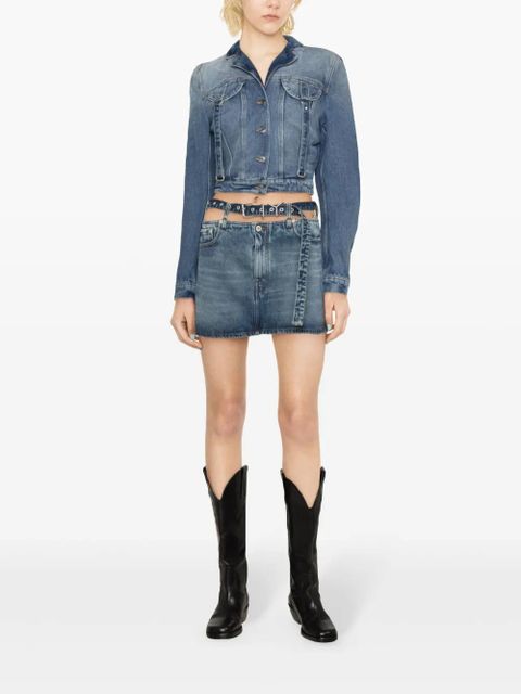 Off-White strap-detailing cropped denim jacket - Blue - zdjęcie produktu nr 2