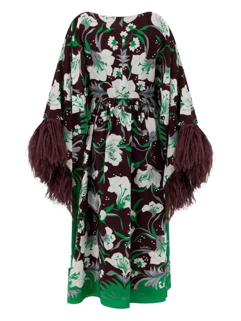 Valentino Garavani feather-trim floral dress - Brown - zdjęcie produktu nr 2