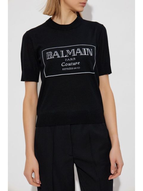 Balmain logo-print knit T-shirt - Black