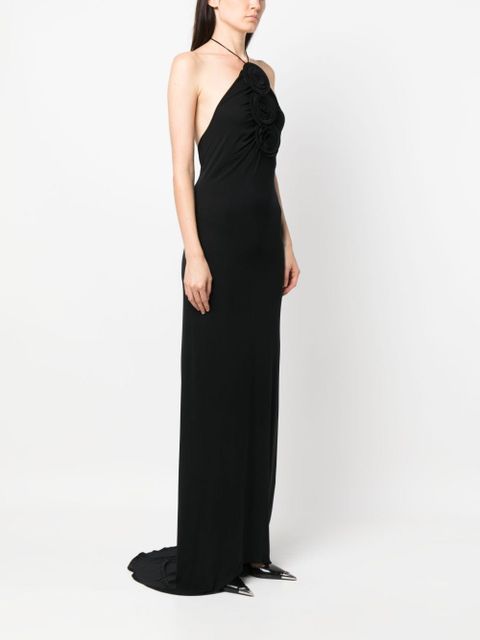 Magda Butrym floral-appliqué halterneck maxi dress - Black
