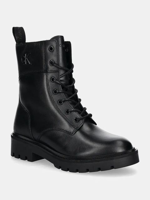 Calvin Klein Jeans workery skórzane COMBAT BOOT MID ZIP LTH IN CALF damskie kolor czarny na płaskim obcasie YW0YW01550