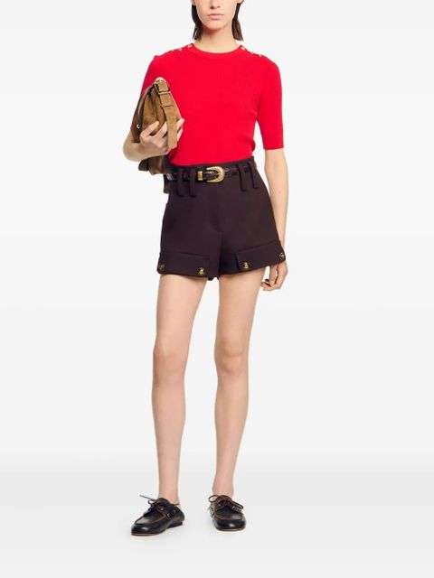 SANDRO button-embellished ribbed T-shirt - Red