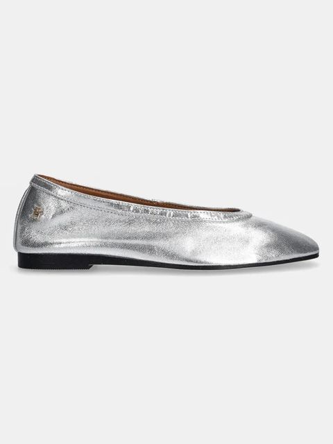 Tommy Hilfiger baleriny skórzane SOFT METAL LTHR BALLERINA NO BOW kolor srebrny FW0FW08601 - zdjęcie produktu nr 2