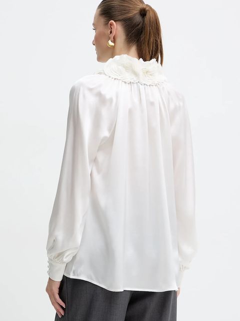 Luisa Spagnoli bluzka jedwabna damska kolor beżowy z aplikacją 542316