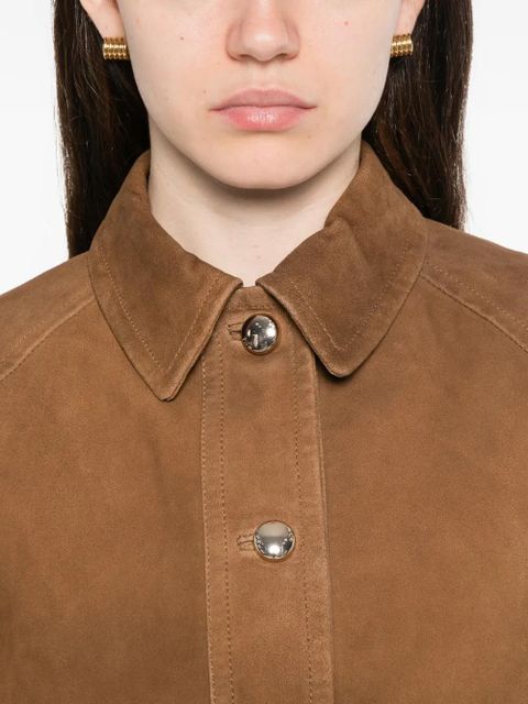 Maje button flap-pocket leather jacket - Brown