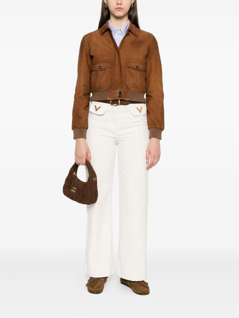 Miu Miu patch pocket copped jacket - Brown