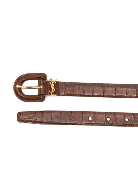 Saint Laurent crocodile-effect logo belt - Brown - zdjęcie produktu nr 2