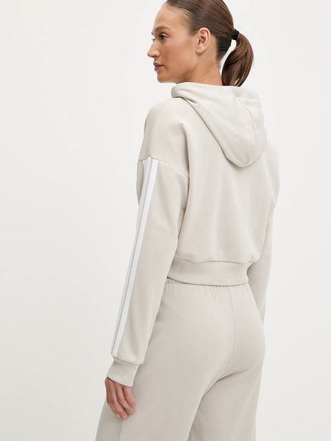 adidas bluza 3-Stripes damska kolor beżowy z kapturem z aplikacją JX7634 - zdjęcie produktu nr 2