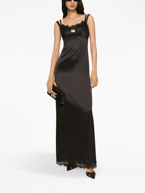 Dolce & Gabbana lace-trimmed satin gown - Black