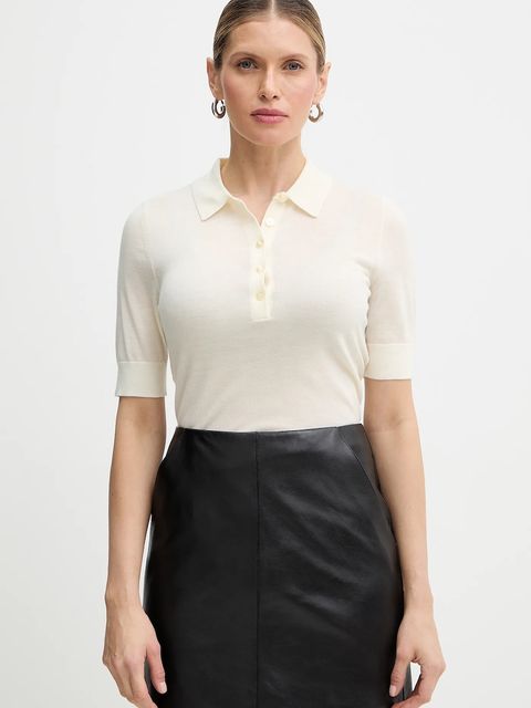 BOSS polo wełniane Fidenka damski kolor beżowy 50545015 - zdjęcie produktu nr 1