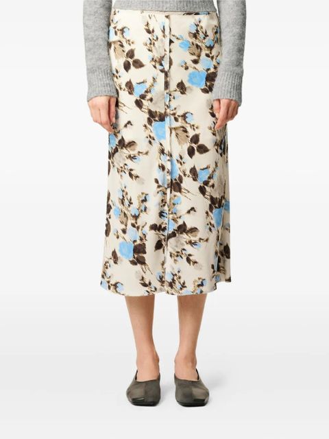 AMI Paris floral-print A-line midi skirt - Neutrals