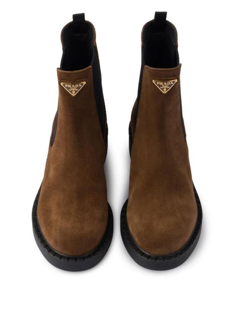 Prada logo-plaque chelsea boots - Brown