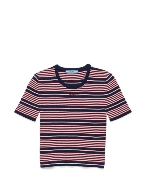 Prada short-sleeved striped cotton sweater - Blue - zdjęcie produktu nr 1