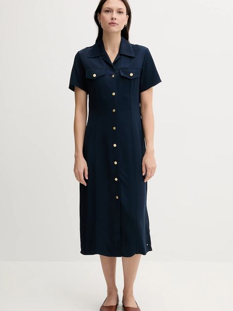 Tommy Hilfiger sukienka kolor granatowy midi prosta WW0WW45802 - zdjęcie produktu nr 2