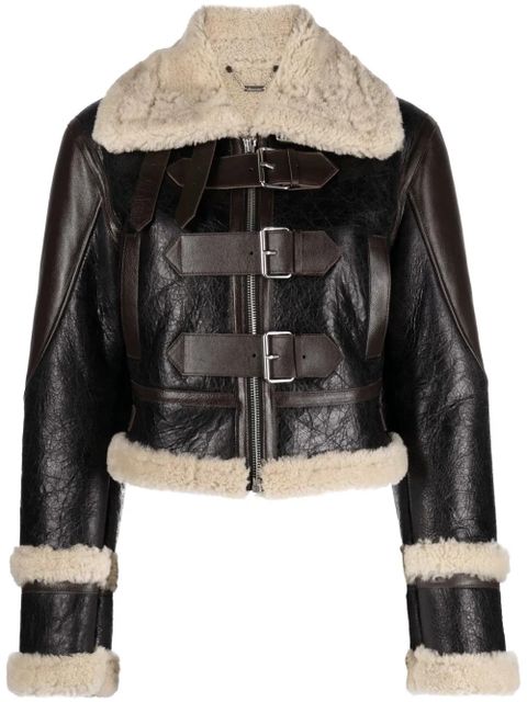 Blumarine Giacca shearling-trim leather jacket - Black - zdjęcie produktu nr 1