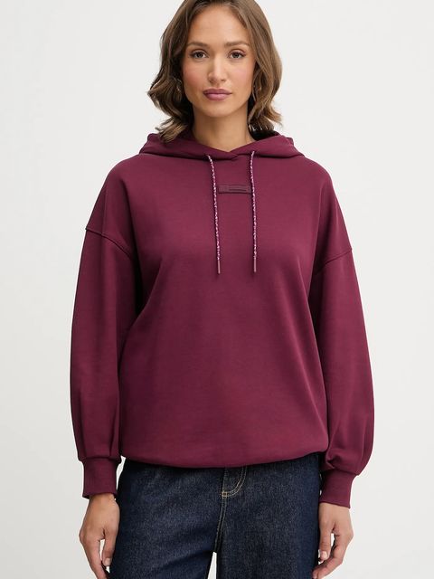 Armani Exchange bluza bawełniana damska kolor bordowy z kapturem gładka XW000748 AF16114 - zdjęcie produktu nr 1