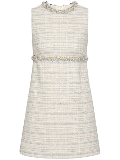 Valentino Garavani crystal-embellished tweed minidress - Neutrals