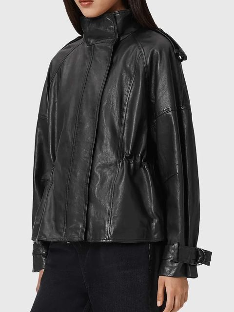 AllSaints kurtka skórzana kolor czarny przejściowa W051LD