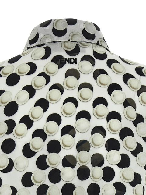 FENDI jacquard polka dot silk top - White