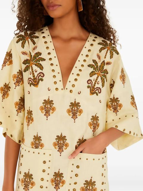 FARM Rio studded palm-print mini dress - Neutrals