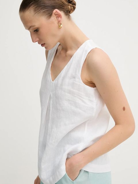 United Colors of Benetton bluzka lniana kolor biały gładka 5BMLDQ06W