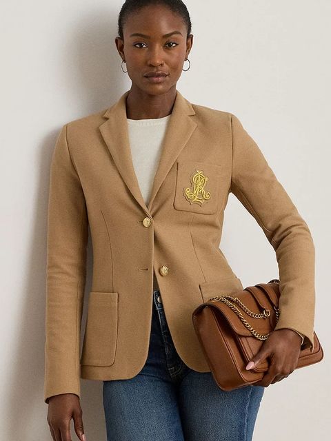 Lauren Ralph Lauren marynarka kolor brązowy jednorzędowa gładka 200797305