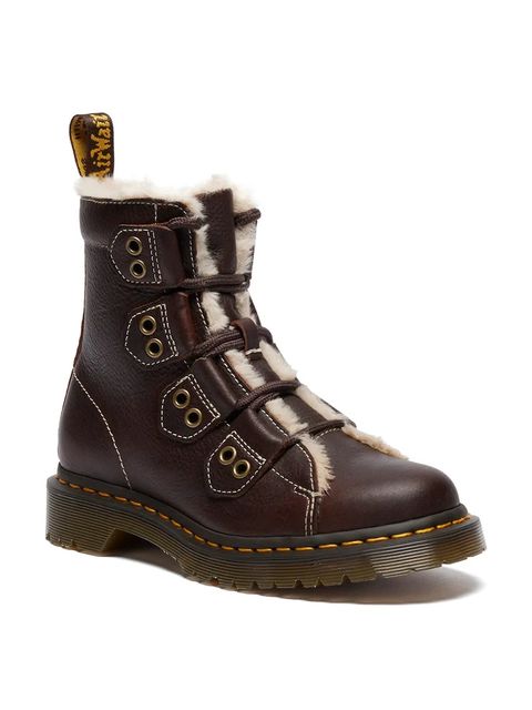 Dr. Martens workery skórzane 1460 LTT Fur Lined damskie kolor brązowy na platformie lekko ocieplone DM41417200