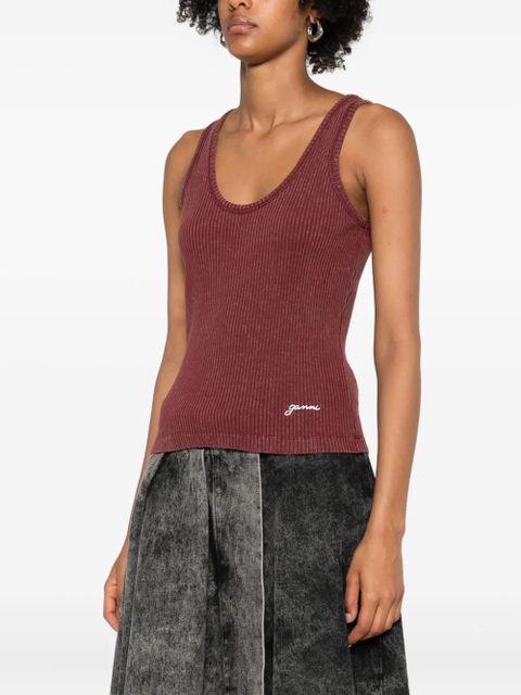 GANNI ribbed scoop-neck tank top - Purple