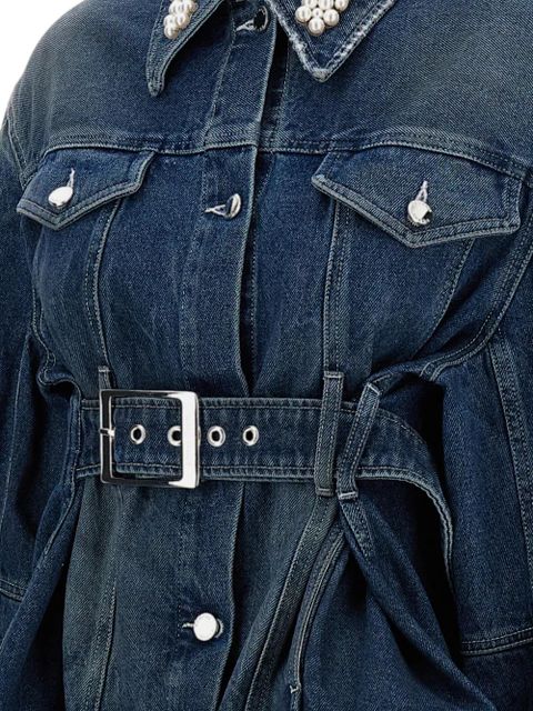 Simone Rocha pearl-embellished belted denim jacket - Blue