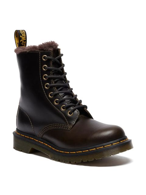Dr. Martens workery skórzane 1460 Serena damskie kolor brązowy na platformie lekko ocieplone DM41414020