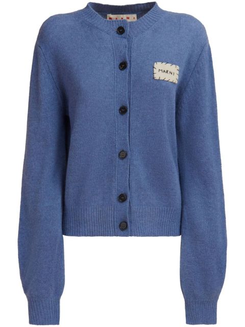 Marni logo-patch cashmere cardigan - Blue - zdjęcie produktu nr 1