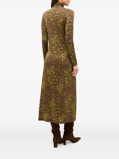 Marie Oliver Paxton leopard-print turtleneck midi dress - Brown - zdjęcie produktu nr 2