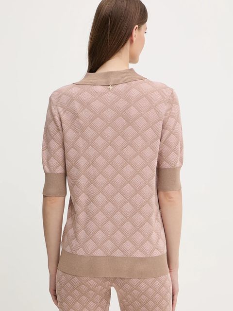 Silvian Heach polo z domieszką lnu CHATZID damski kolor różowy GPA25202PO