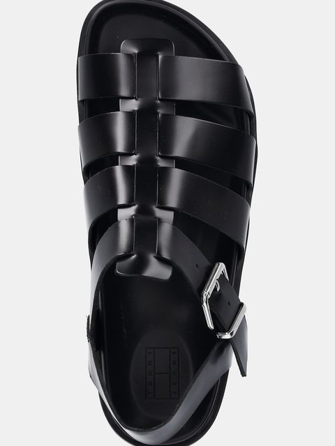 Tommy Jeans sandały skórzane TJW FISHERMAN PATENT SANDAL damskie kolor czarny EN0EN02874