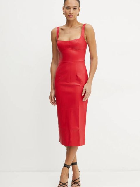 Bardot sukienka KASSY kolor czerwony midi prosta 59695DB