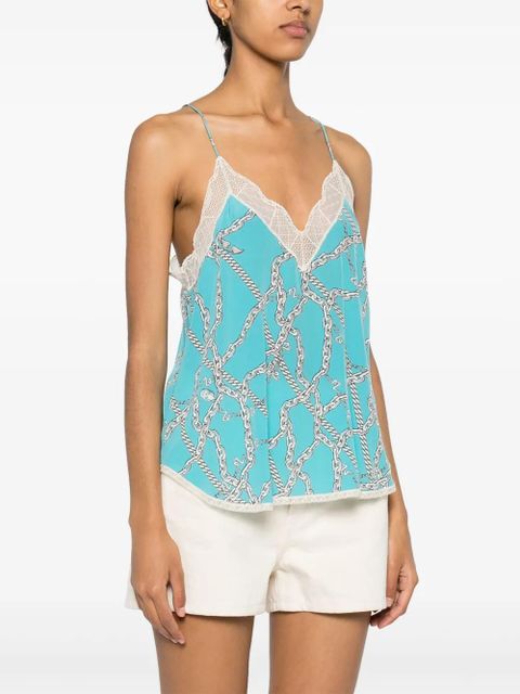 Zadig&Voltaire Christy logo-print silk top - Blue