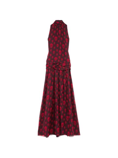Alexander McQueen Skull-print high-neck maxi dress - Red - zdjęcie produktu nr 1