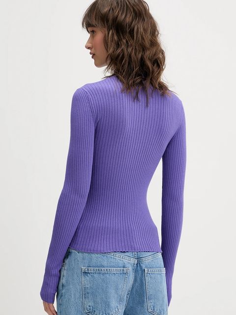 Hugo Blue sweter damski kolor fioletowy lekki z półgolfem 50522578