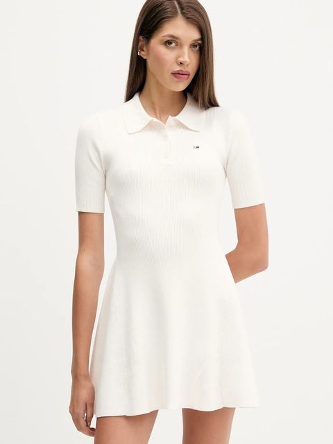 Tommy Jeans sukienka kolor beżowy mini rozkloszowana DW0DW21471 - zdjęcie produktu nr 1