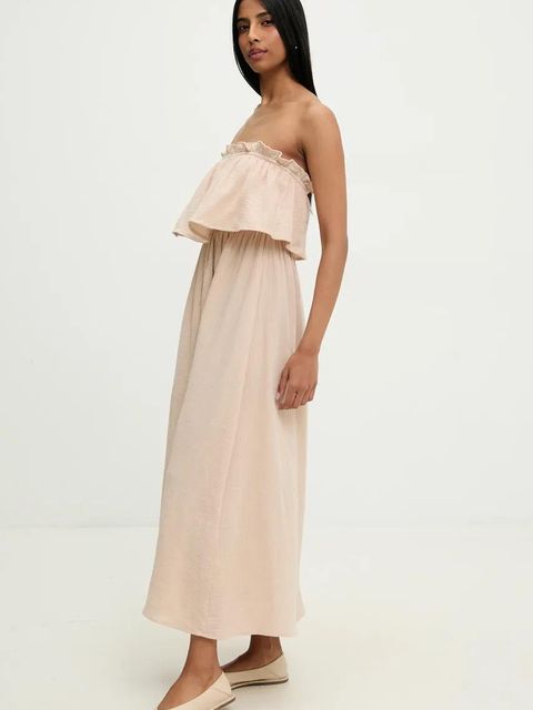 Answear.LAB sukienka bawełniana kolor beżowy maxi rozkloszowana