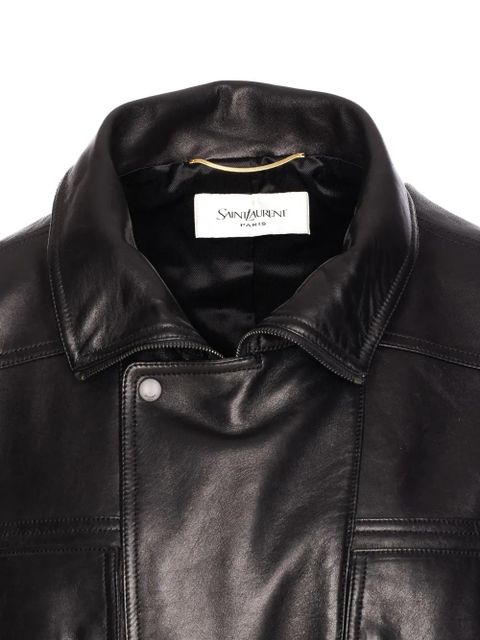 Saint Laurent high-neck pocket leather jacket - Black
